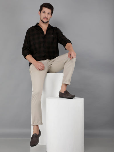 Brown 100% Cotton Checked Shirt-Men Shirts-Crimsoune Club
