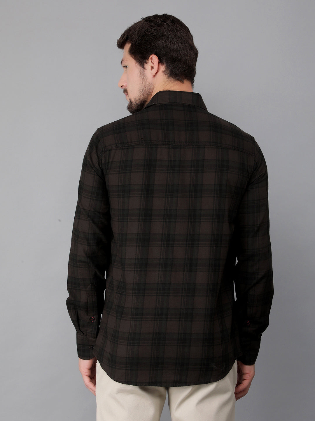 Brown 100% Cotton Checked Shirt-Men Shirts-Crimsoune Club