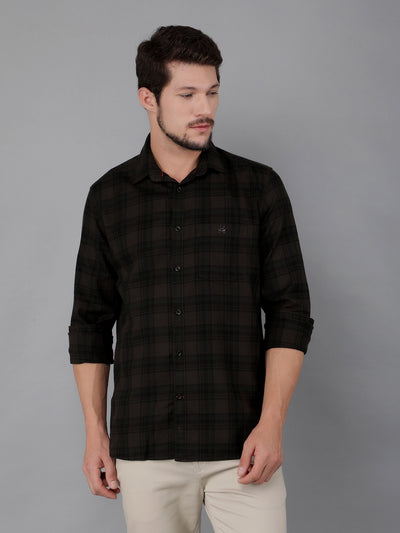Brown 100% Cotton Checked Shirt-Men Shirts-Crimsoune Club