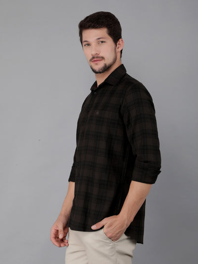 Brown 100% Cotton Checked Shirt-Men Shirts-Crimsoune Club