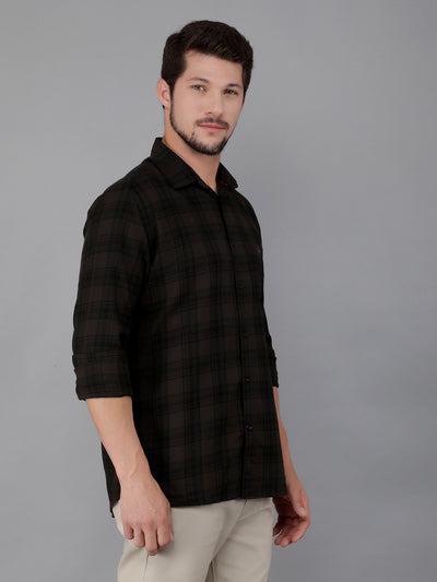 Brown 100% Cotton Checked Shirt-Men Shirts-Crimsoune Club