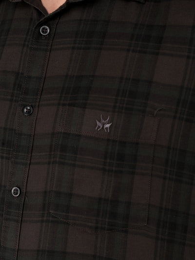 Brown 100% Cotton Checked Shirt-Men Shirts-Crimsoune Club