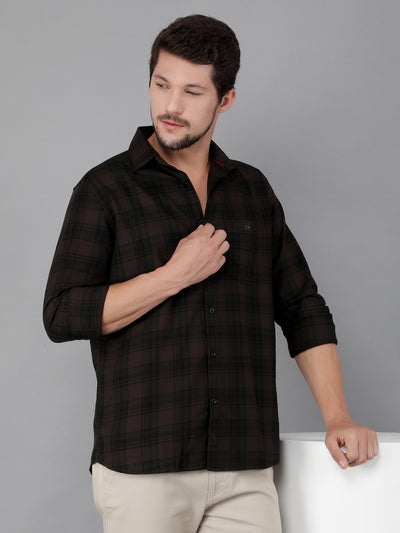 Brown 100% Cotton Checked Shirt-Men Shirts-Crimsoune Club