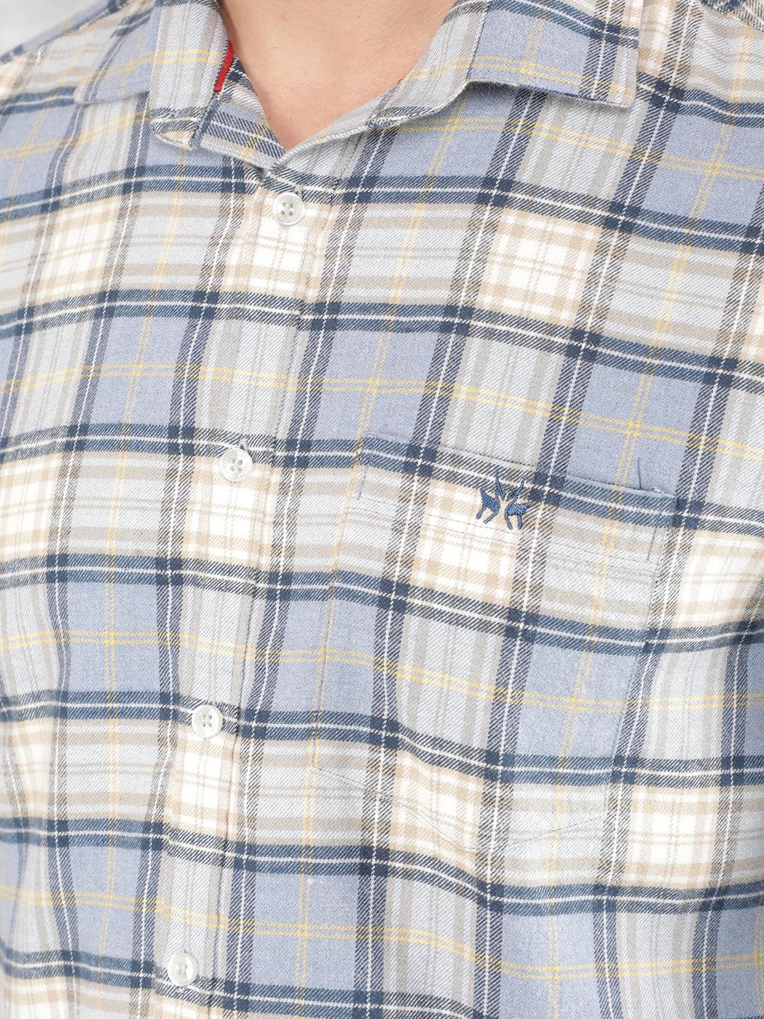 Blue Checked 100% Cotton Shirt-Men Shirts-Crimsoune Club