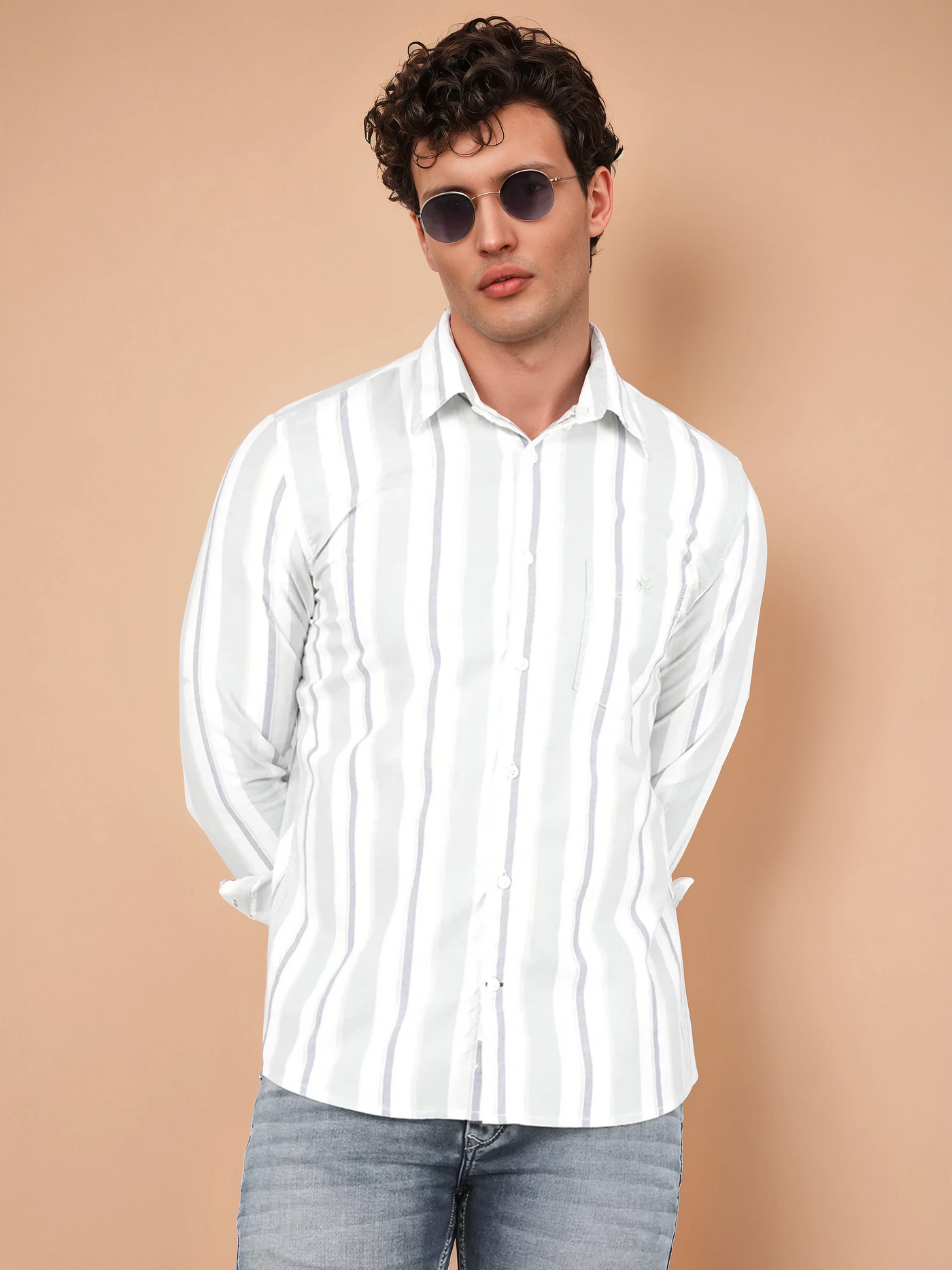Green Vertical Stripes 100% Cotton Shirt-Men Shirts-Crimsoune Club