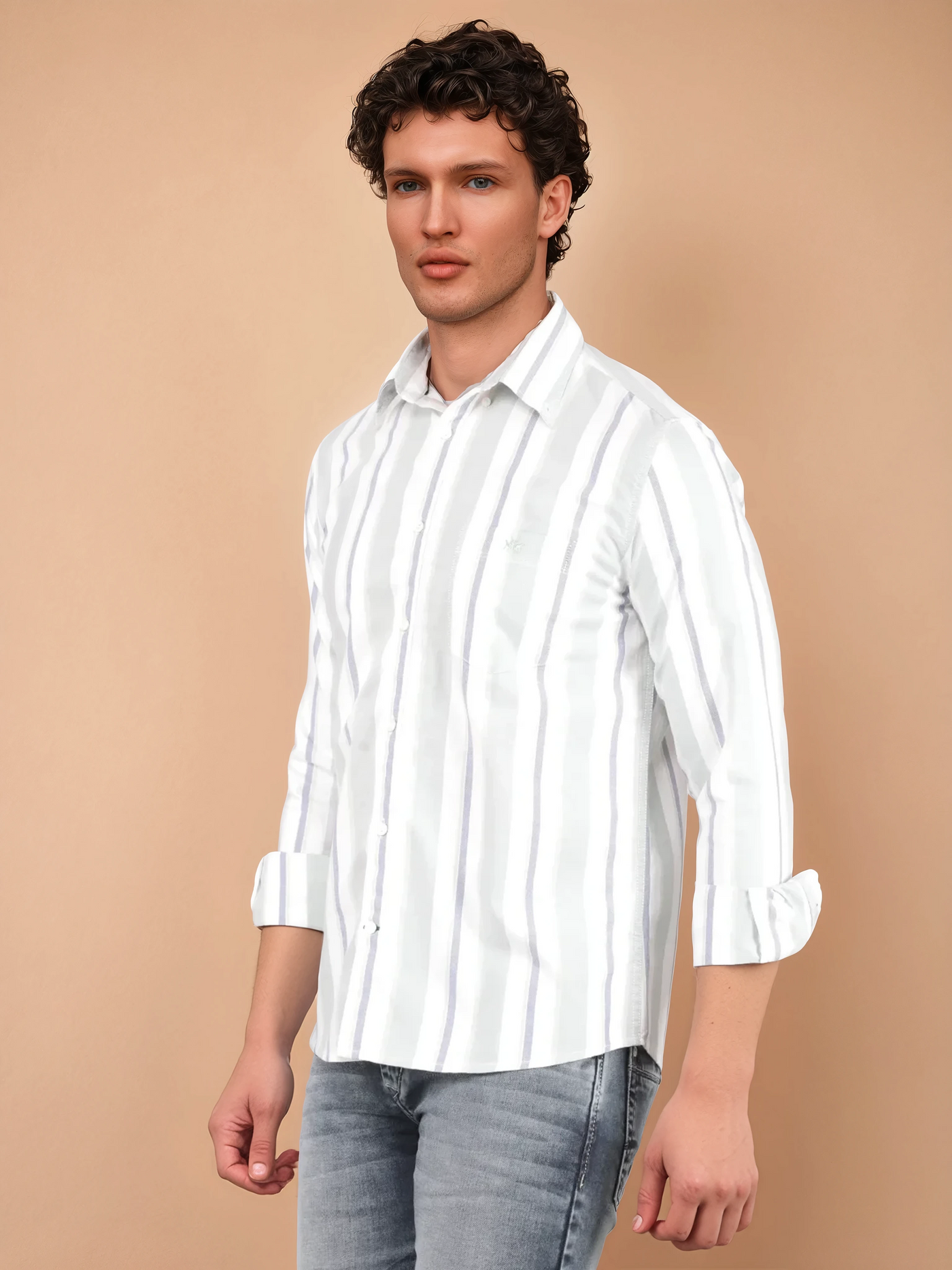 Green Vertical Stripes 100% Cotton Shirt-Men Shirts-Crimsoune Club