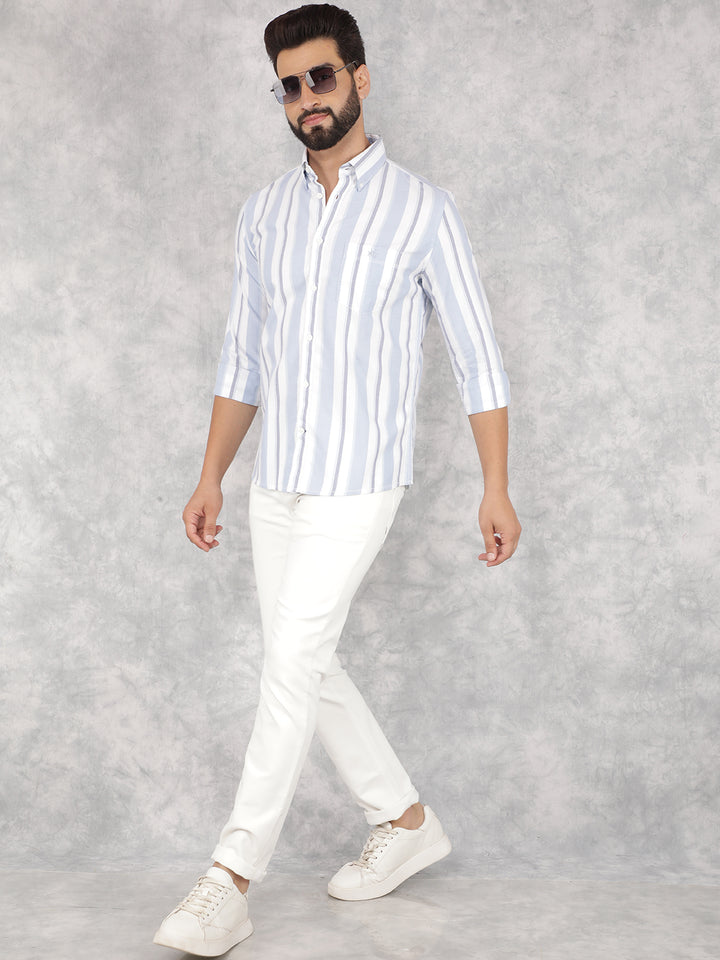 Blue Vertical Stripes 100% Cotton Shirt-Men Shirts-Crimsoune Club