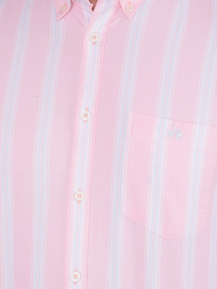 Pink Vertical Striped 100% Cotton Shirt-Men Shirts-Crimsoune Club