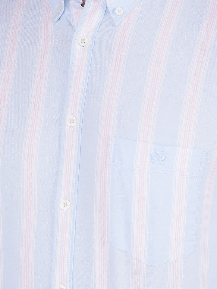 Blue Vertical Striped 100% Cotton Shirt-Men Shirts-Crimsoune Club