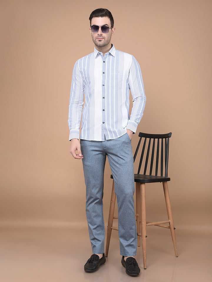 Blue Vertical Striped 100% Cotton Shirt-Men Shirts-Crimsoune Club