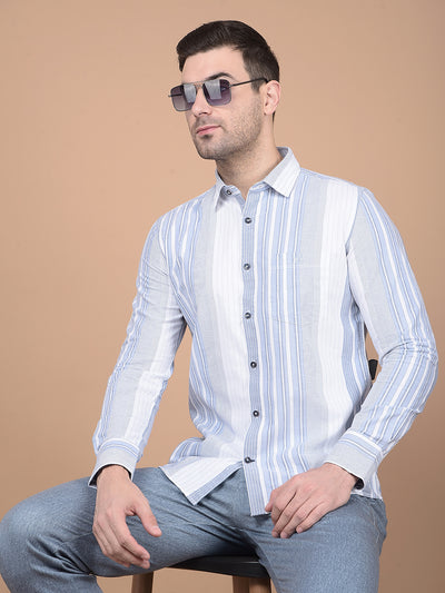 Blue Vertical Striped 100% Cotton Shirt-Men Shirts-Crimsoune Club