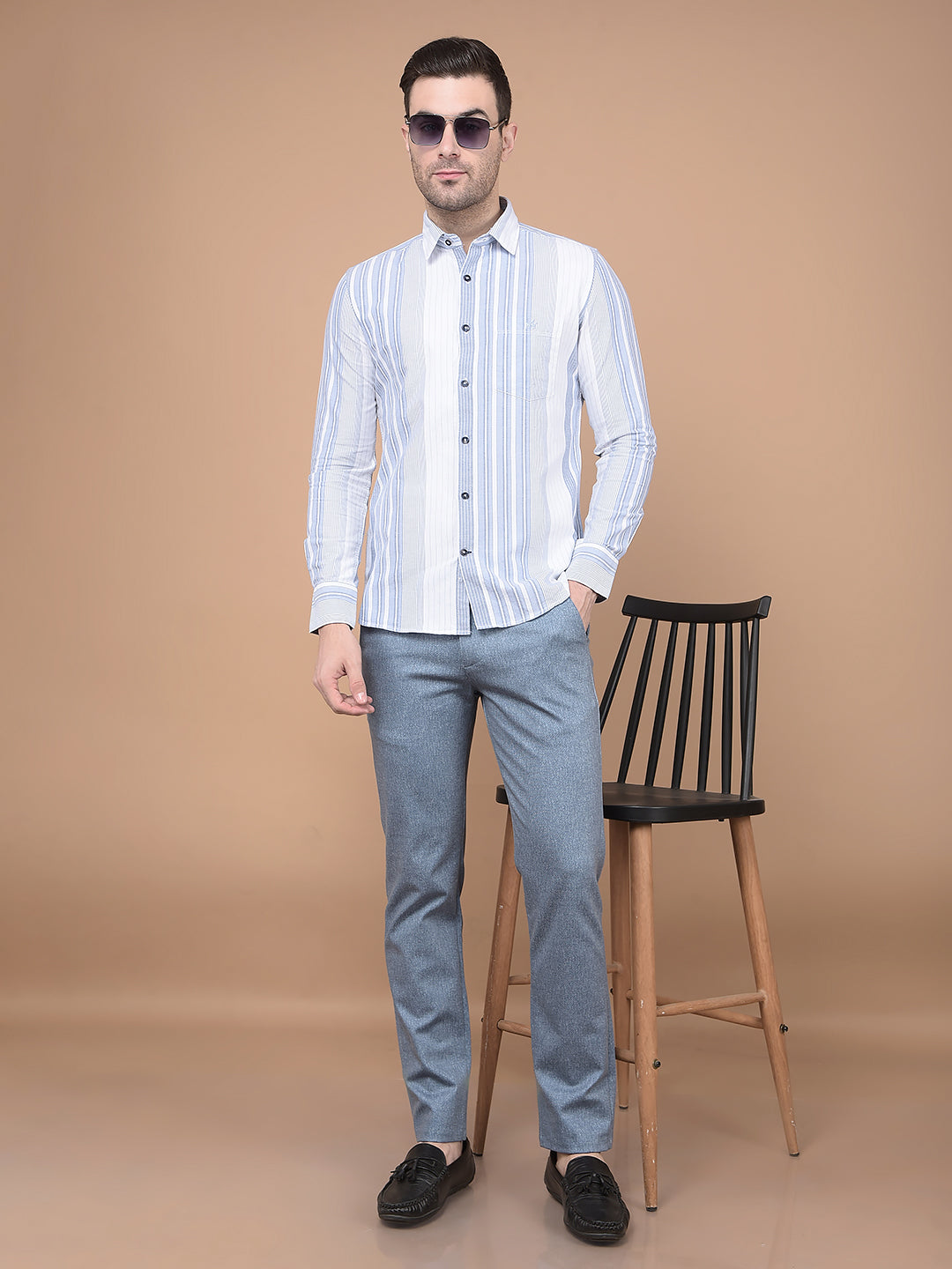 Blue Vertical Striped 100% Cotton Shirt-Men Shirts-Crimsoune Club
