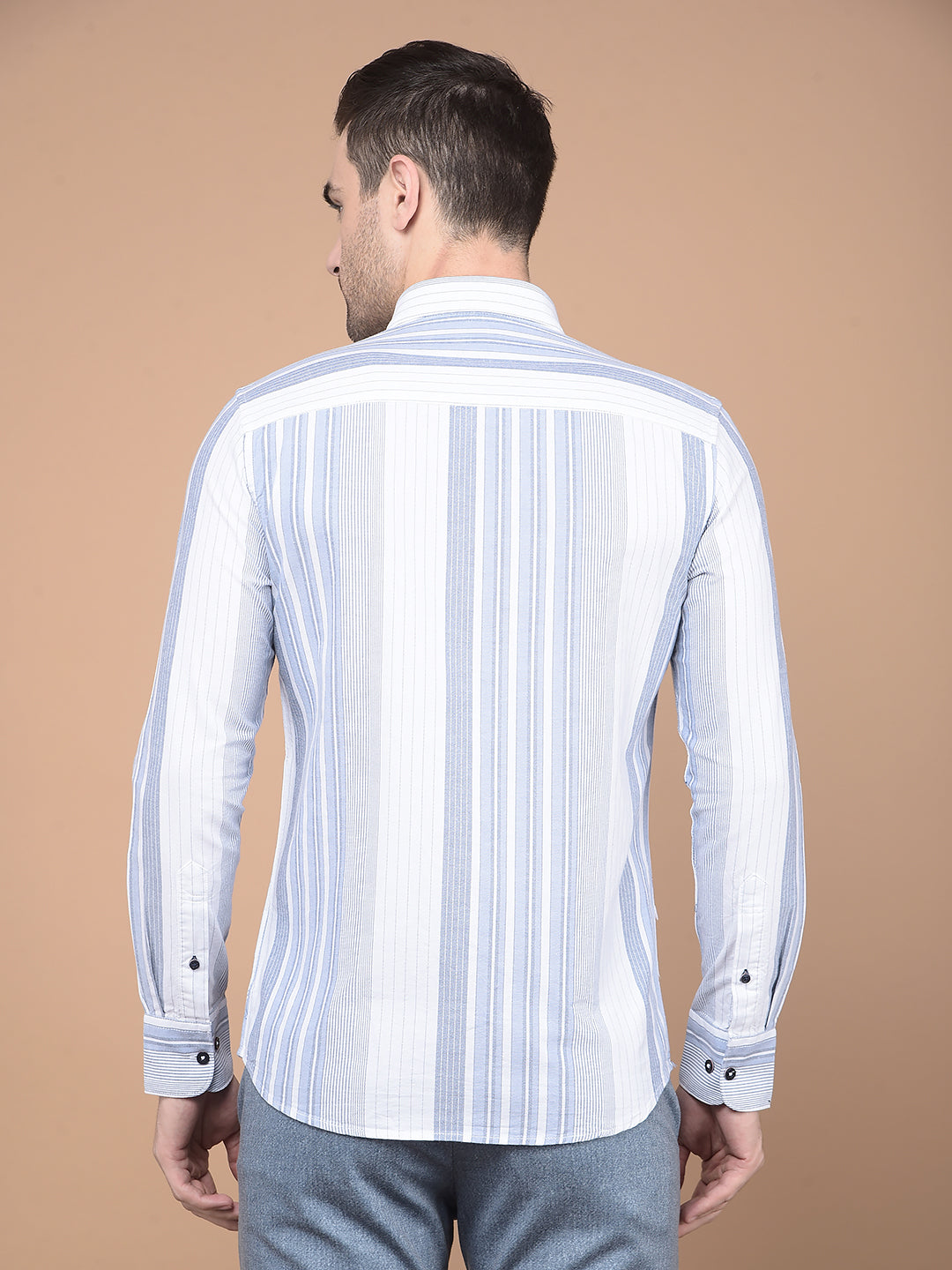 Blue Vertical Striped 100% Cotton Shirt-Men Shirts-Crimsoune Club