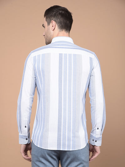 Blue Vertical Striped 100% Cotton Shirt-Men Shirts-Crimsoune Club