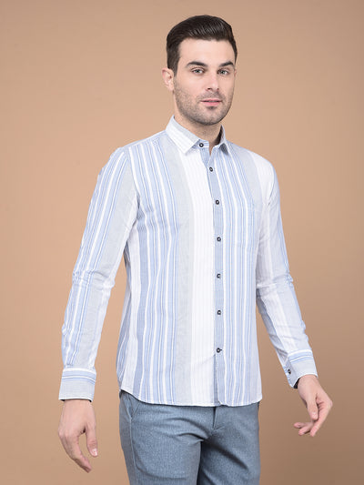 Blue Vertical Striped 100% Cotton Shirt-Men Shirts-Crimsoune Club