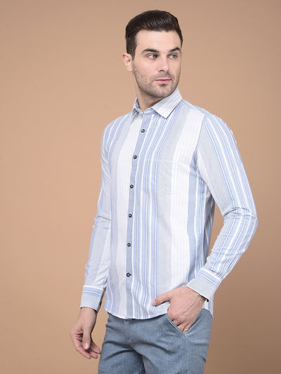 Blue Vertical Striped 100% Cotton Shirt-Men Shirts-Crimsoune Club