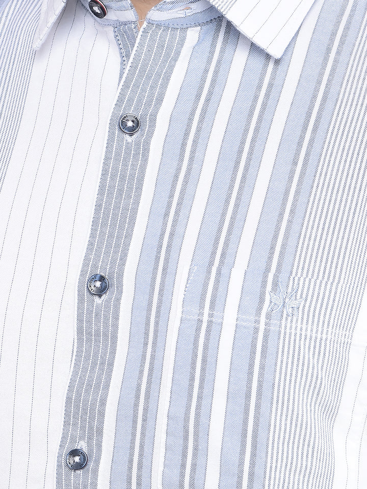 Blue Vertical Striped 100% Cotton Shirt-Men Shirts-Crimsoune Club