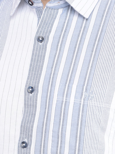 Blue Vertical Striped 100% Cotton Shirt-Men Shirts-Crimsoune Club