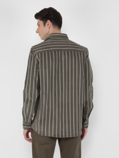 Olive 100% Cotton Striped Shirt-Men Shirts-Crimsoune Club