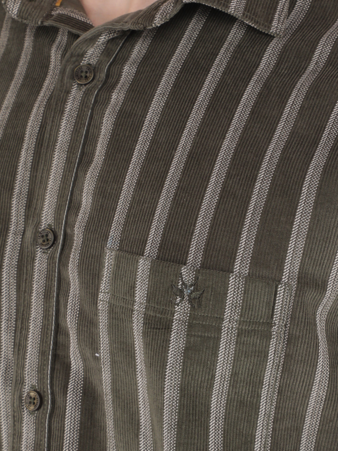 Olive 100% Cotton Striped Shirt-Men Shirts-Crimsoune Club