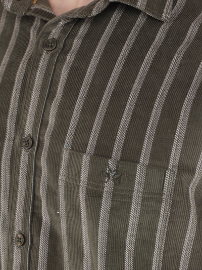 Olive 100% Cotton Striped Shirt-Men Shirts-Crimsoune Club