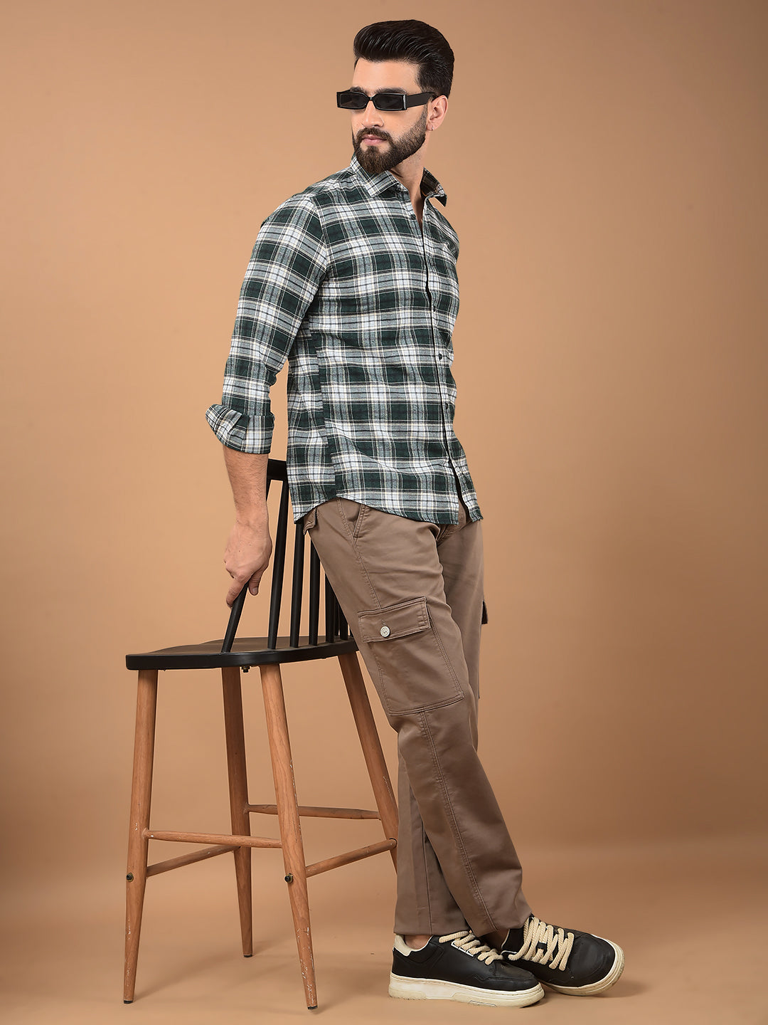 Green Checked Shirt-Men Shirts-Crimsoune Club