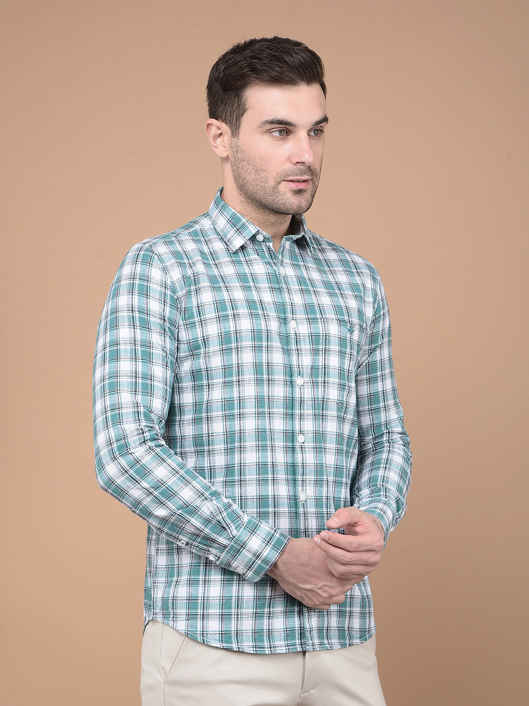 Green Checked 100% Cotton Shirt-Men Shirts-Crimsoune Club