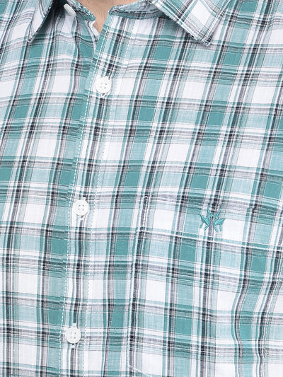 Green Checked 100% Cotton Shirt-Men Shirts-Crimsoune Club