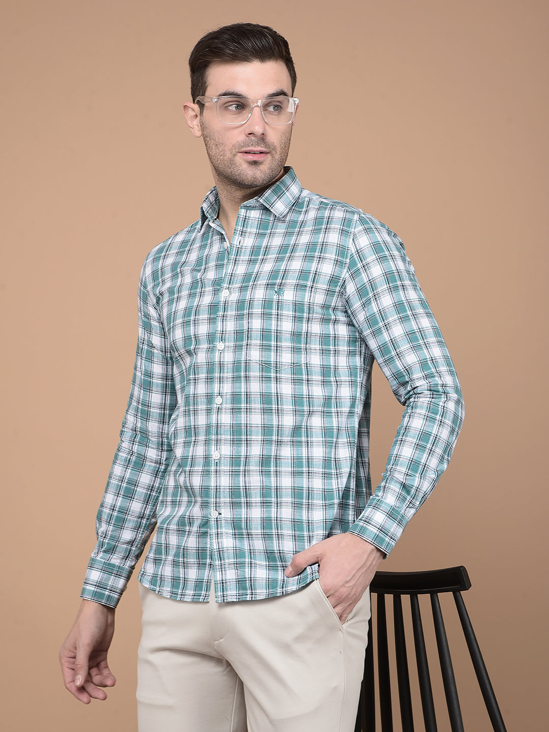 Green Checked 100% Cotton Shirt-Men Shirts-Crimsoune Club