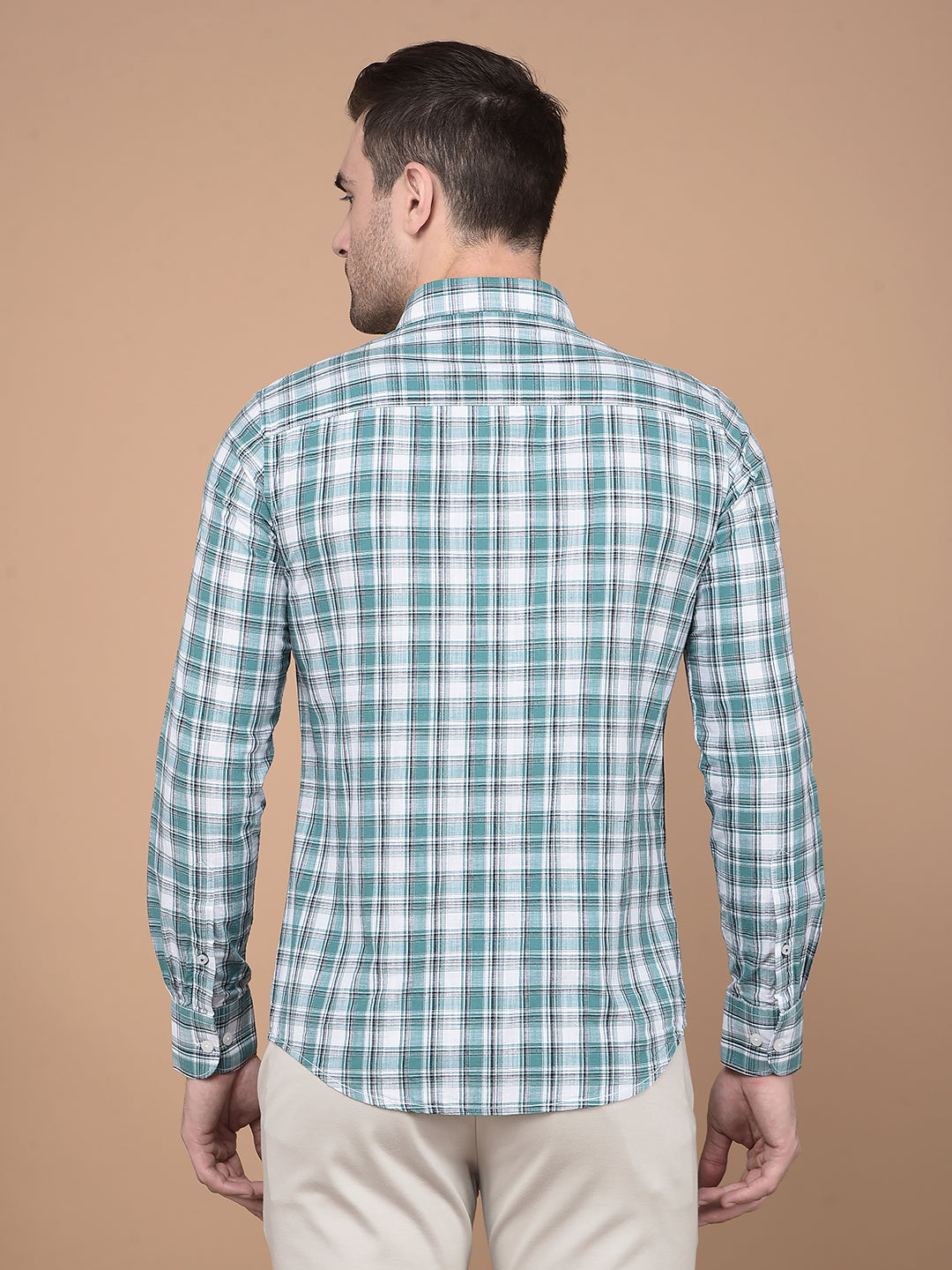 Green Checked 100% Cotton Shirt-Men Shirts-Crimsoune Club