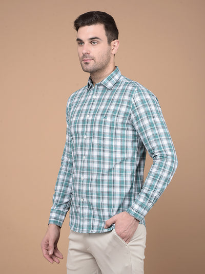 Green Checked 100% Cotton Shirt-Men Shirts-Crimsoune Club