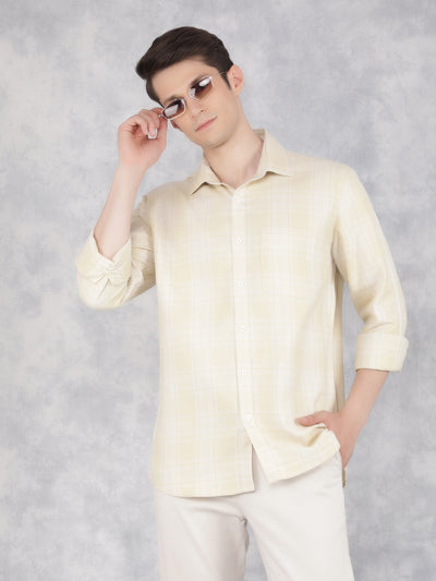 Yellow 100% Cotton Checked Shirt-Men Shirts-Crimsoune Club
