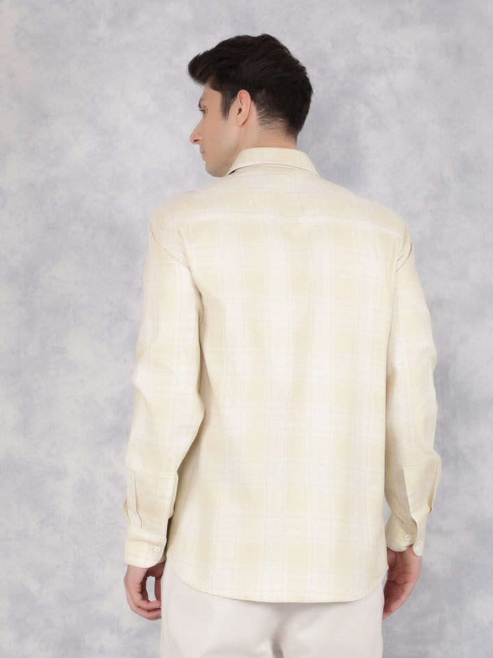 Yellow 100% Cotton Checked Shirt-Men Shirts-Crimsoune Club