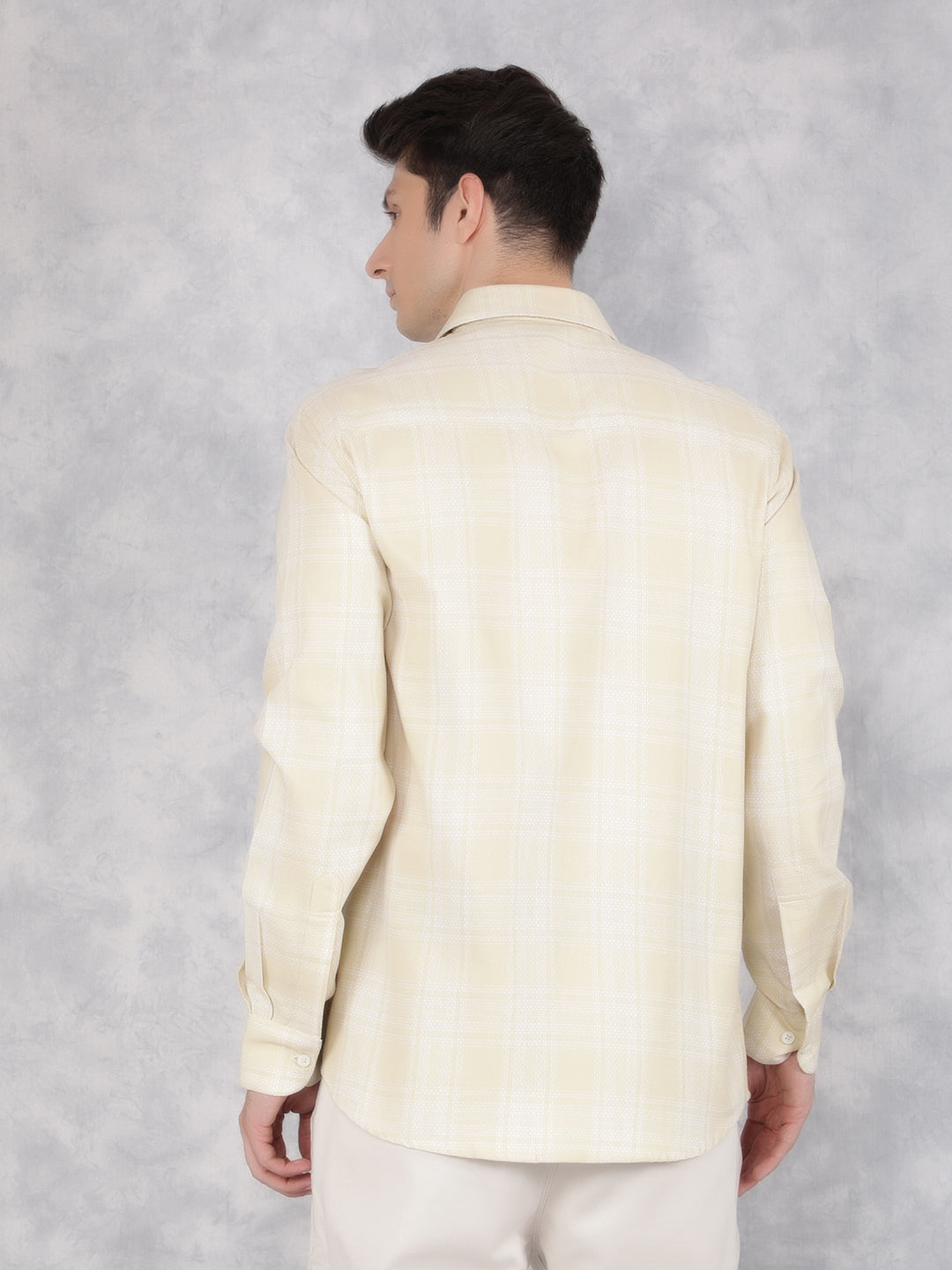 Yellow 100% Cotton Checked Shirt-Men Shirts-Crimsoune Club