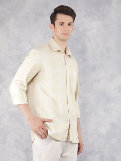 Yellow 100% Cotton Checked Shirt-Men Shirts-Crimsoune Club