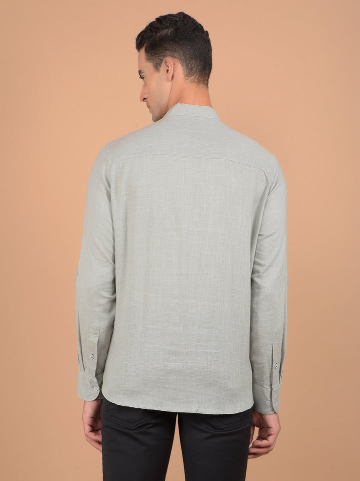 Green Textured Linen Kurta-Men Kurtas-Crimsoune Club