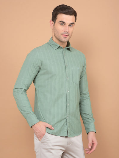 Green Checked 100% Cotton Corduroy Shirt-Men Shirts-Crimsoune Club