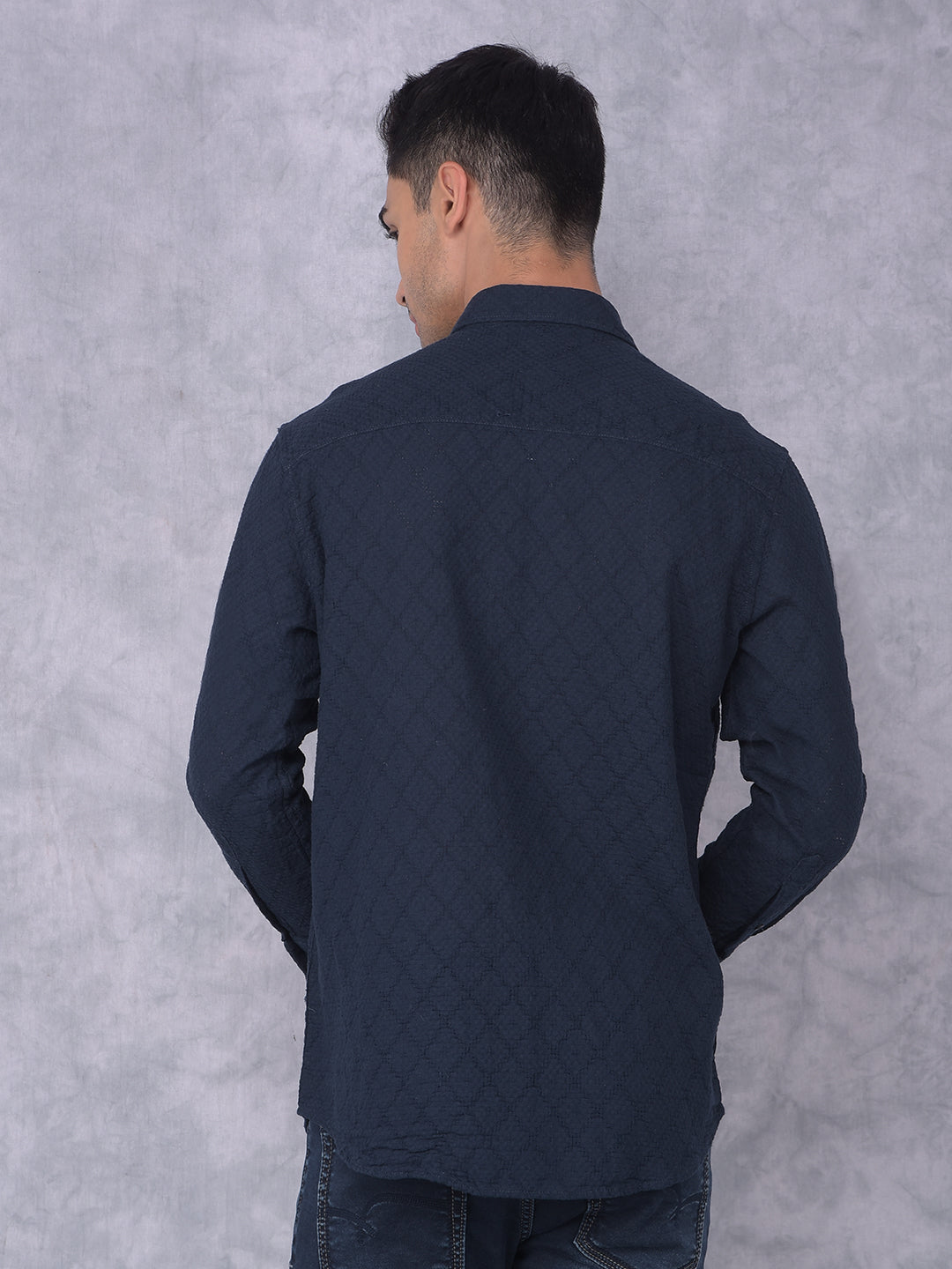 Navy Blue Printed 100% Cotton Shirt-Men Shirts-Crimsoune Club
