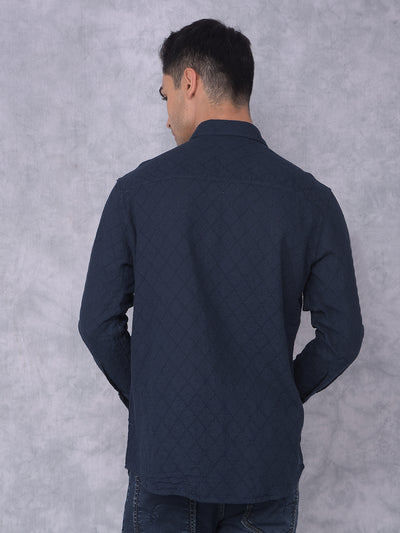 Navy Blue Printed 100% Cotton Shirt-Men Shirts-Crimsoune Club