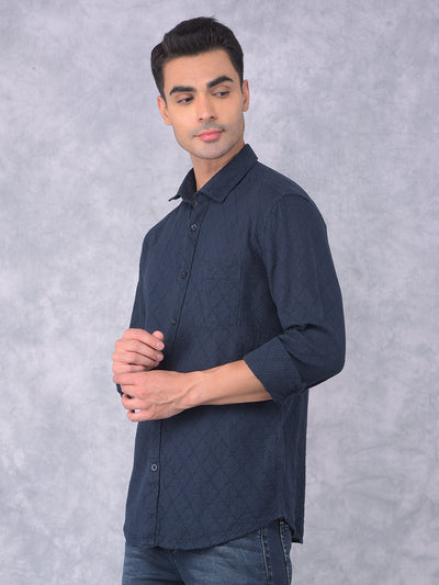 Navy Blue Printed 100% Cotton Shirt-Men Shirts-Crimsoune Club