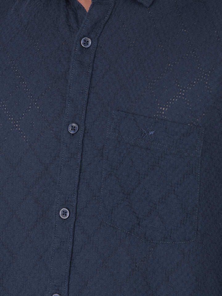 Navy Blue Printed 100% Cotton Shirt-Men Shirts-Crimsoune Club