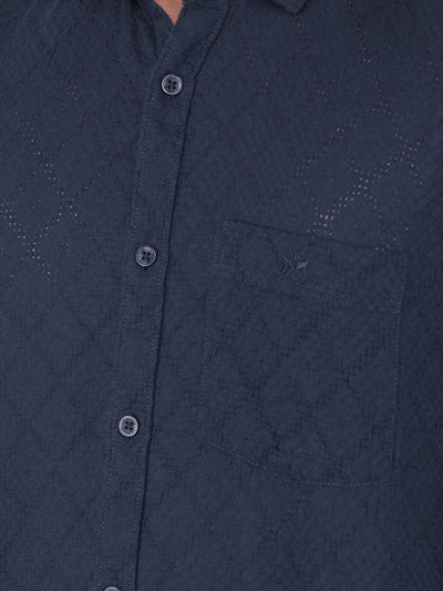 Navy Blue Printed 100% Cotton Shirt-Men Shirts-Crimsoune Club