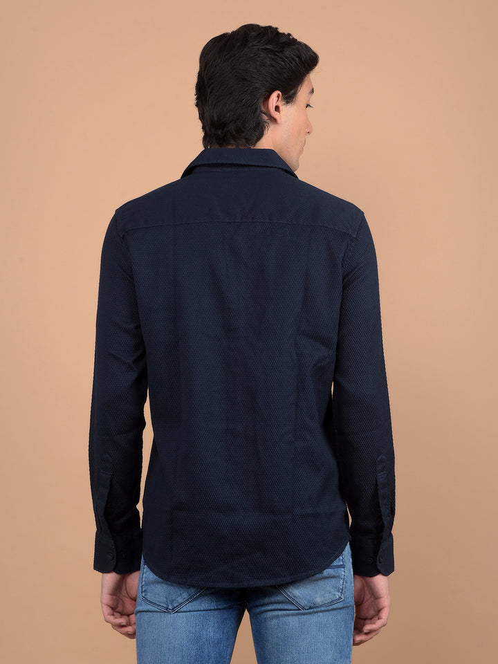 Navy Blue Printed 100% Cotton Shirt-Men Shirts-Crimsoune Club