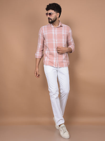 Pink Checked 100% Cotton Shirt-Men Shirts-Crimsoune Club