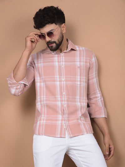 Pink Checked 100% Cotton Shirt-Men Shirts-Crimsoune Club