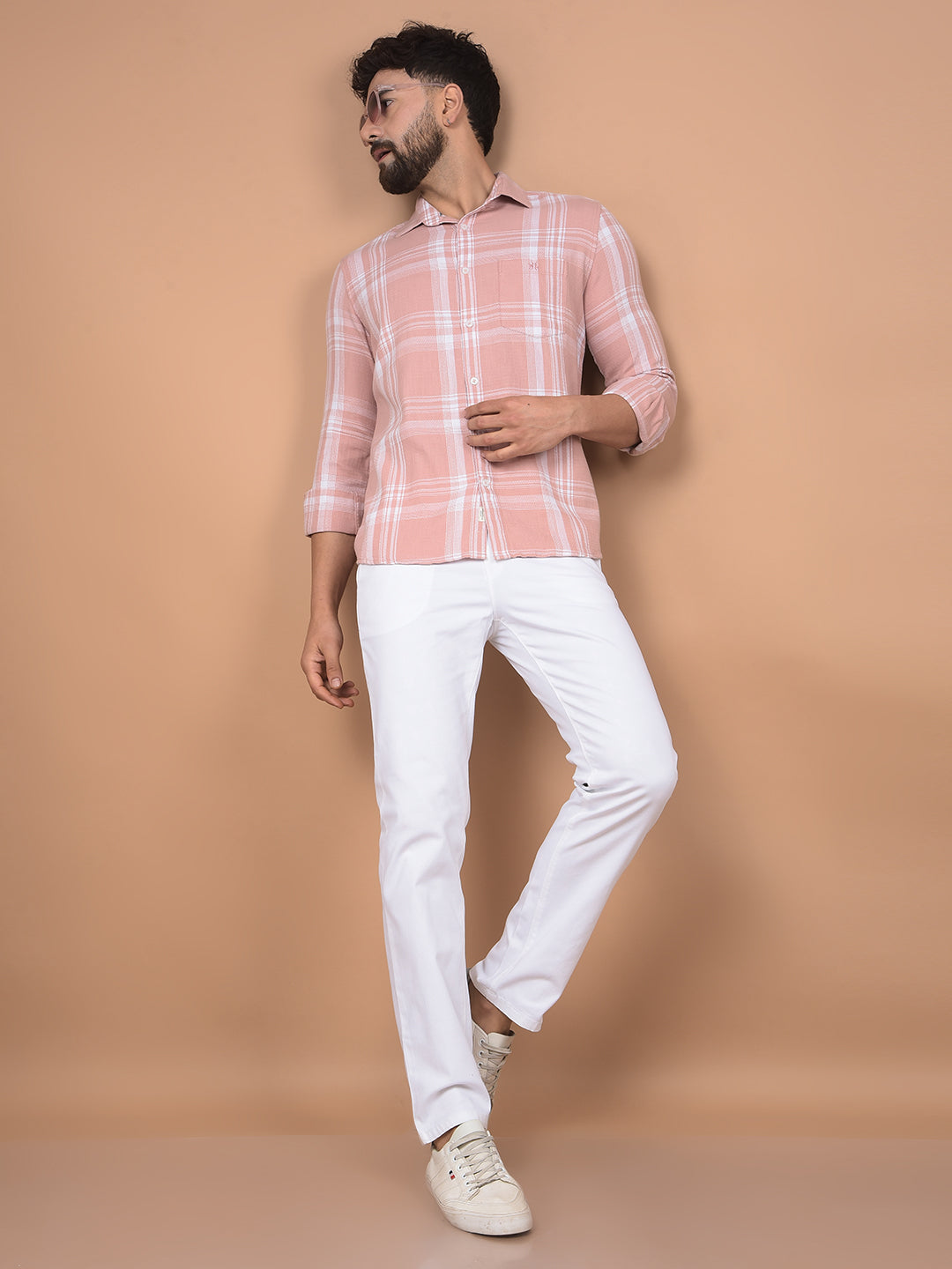 Pink Checked 100% Cotton Shirt-Men Shirts-Crimsoune Club