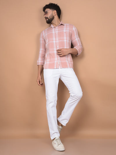 Pink Checked 100% Cotton Shirt-Men Shirts-Crimsoune Club