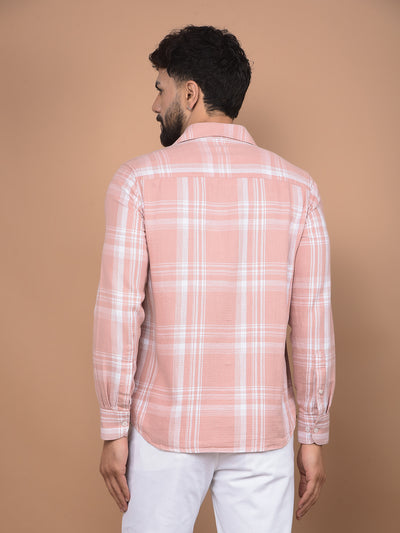 Pink Checked 100% Cotton Shirt-Men Shirts-Crimsoune Club
