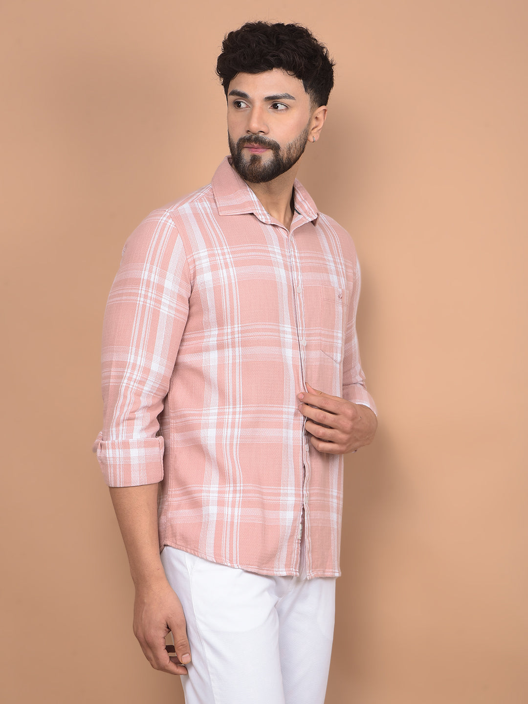 Pink Checked 100% Cotton Shirt-Men Shirts-Crimsoune Club