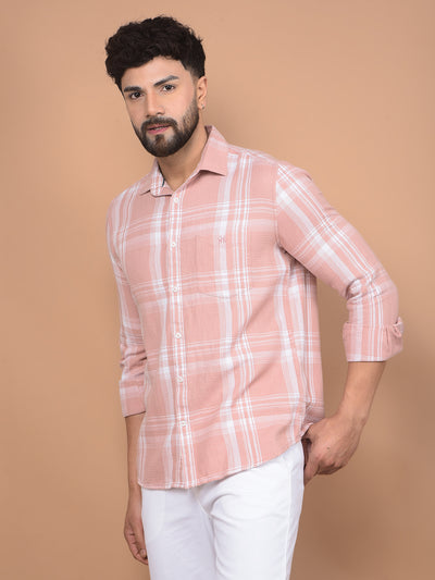 Pink Checked 100% Cotton Shirt-Men Shirts-Crimsoune Club